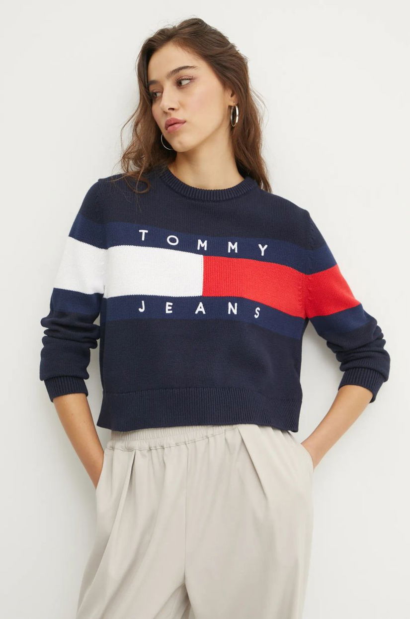 Tommy Jeans pulover de bumbac culoarea albastru marin, DW0DW19335