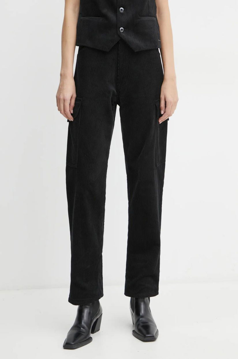 G-Star Raw pantaloni de catifea cord culoarea negru, drept, high waist, D25761-D727