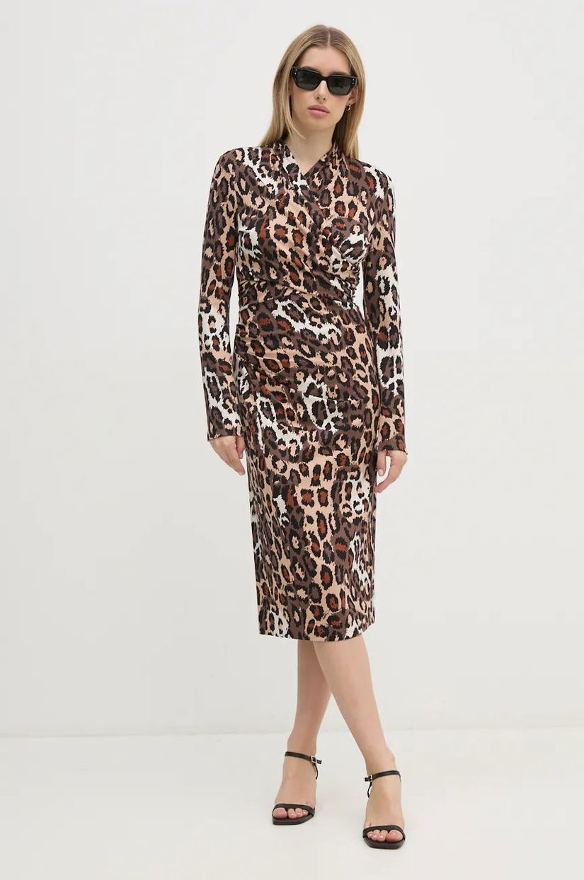 DIANE VON FURSTENBERG rochie culoarea bej, midi, evazati, DVFDL3S039