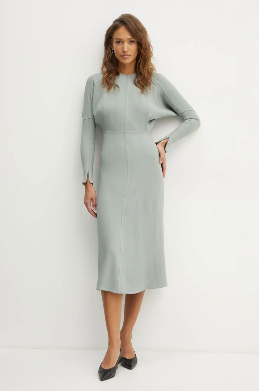 Victoria Beckham rochie din amestec de lana culoarea verde, midi, mulata, 1125WDR005231C