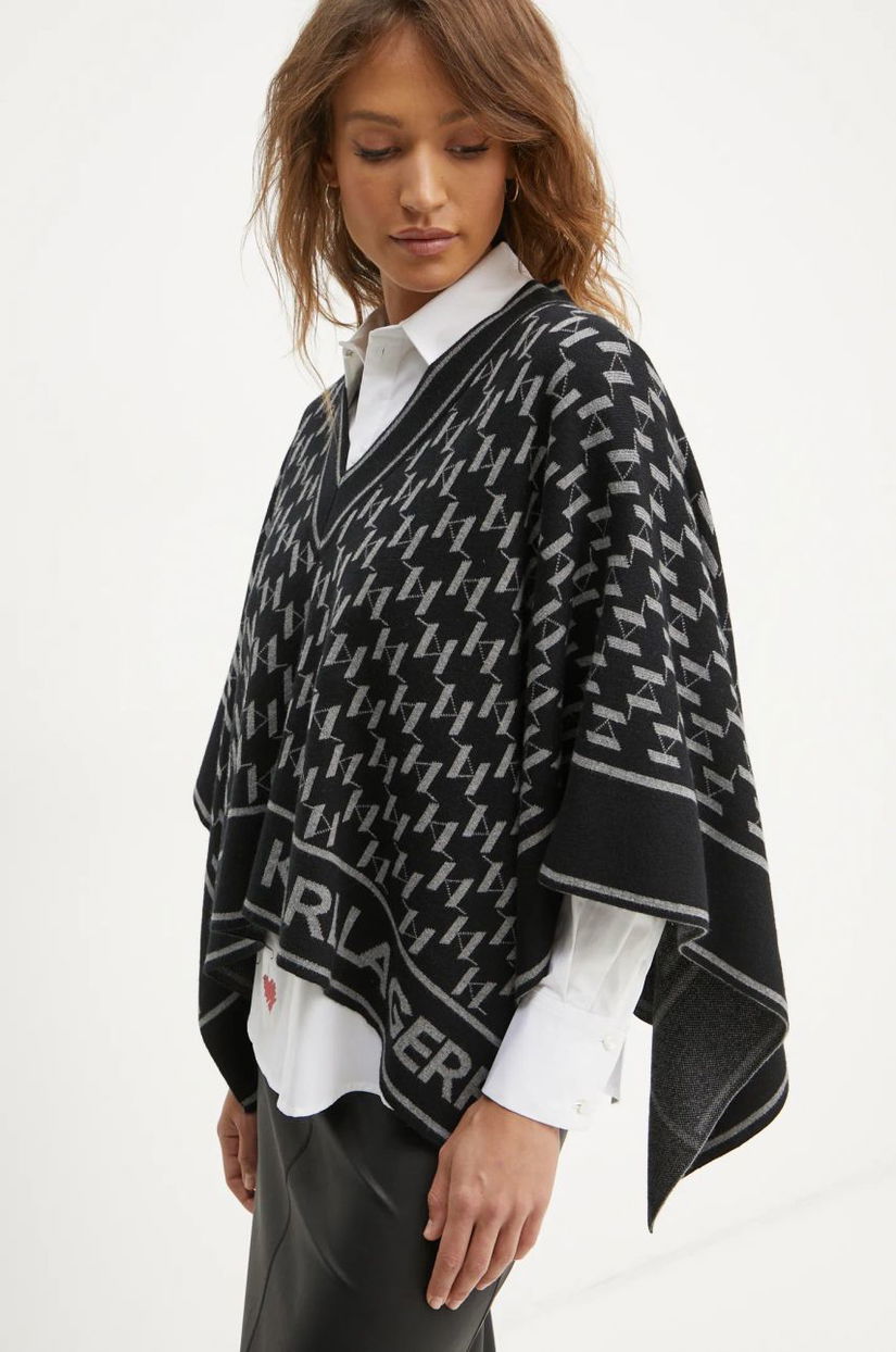 Karl Lagerfeld poncho din amestec de lana culoarea negru, A1W18034