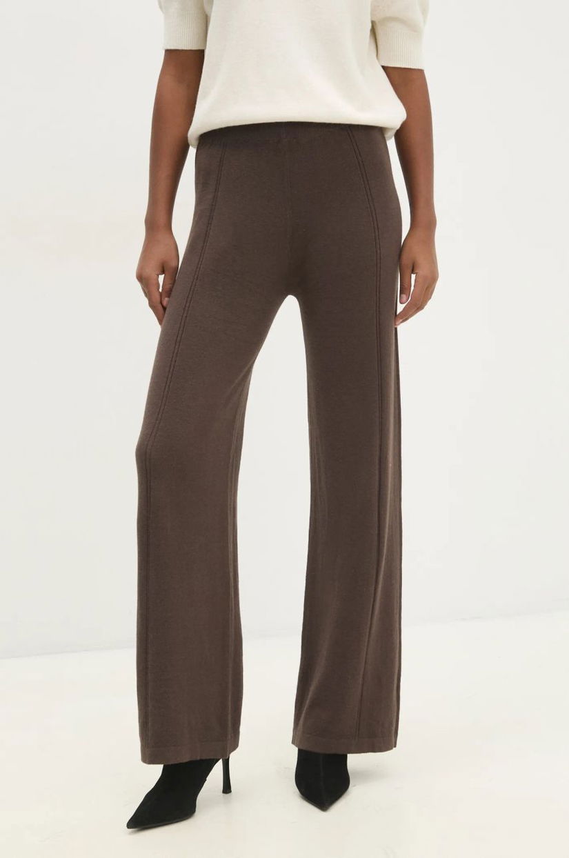 Answear Lab pantaloni femei, culoarea maro, evazati, high waist