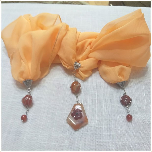 ESARFA-COLIER-MATASE CULOAREA PIERSICII, AGATE SI CARNEOL