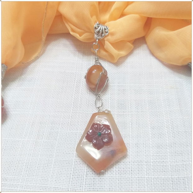 ESARFA-COLIER-MATASE CULOAREA PIERSICII, AGATE SI CARNEOL
