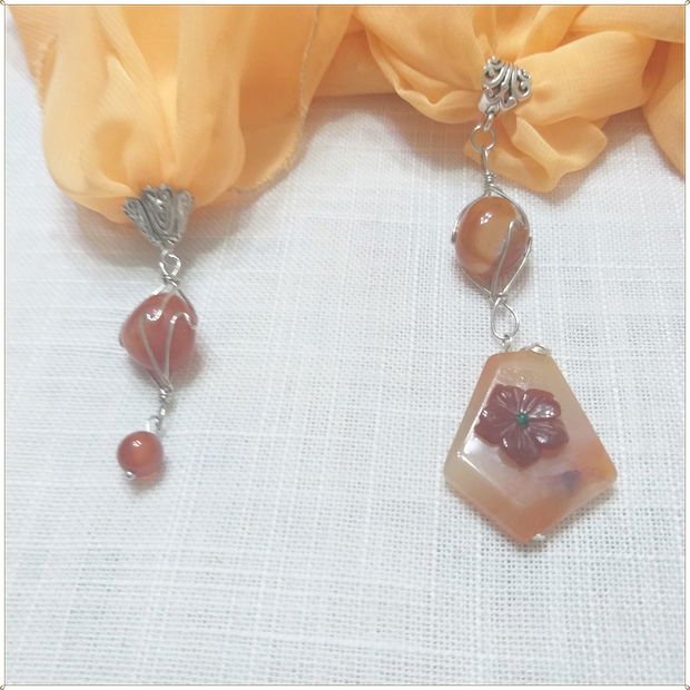 ESARFA-COLIER-MATASE CULOAREA PIERSICII, AGATE SI CARNEOL