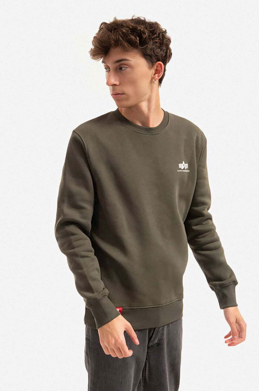 Alpha Industries bluză Basic Sweater Small Logo bărbați, culoarea verde, cu imprimeu 188307.142-green