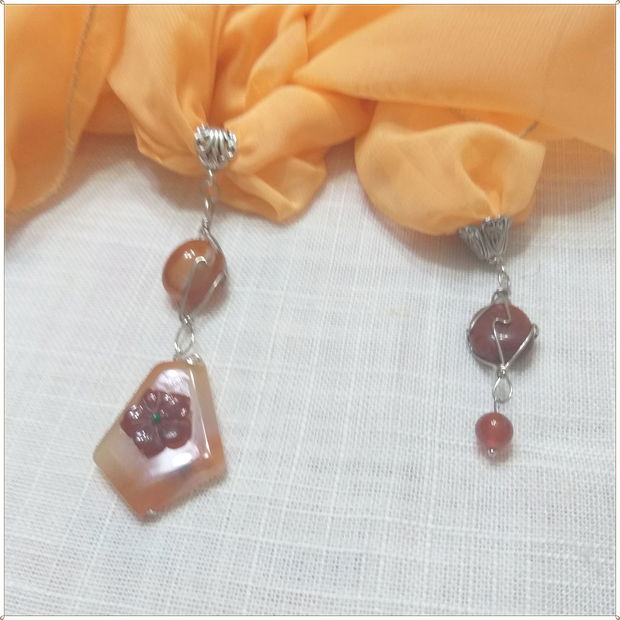 ESARFA-COLIER-MATASE CULOAREA PIERSICII, AGATE SI CARNEOL