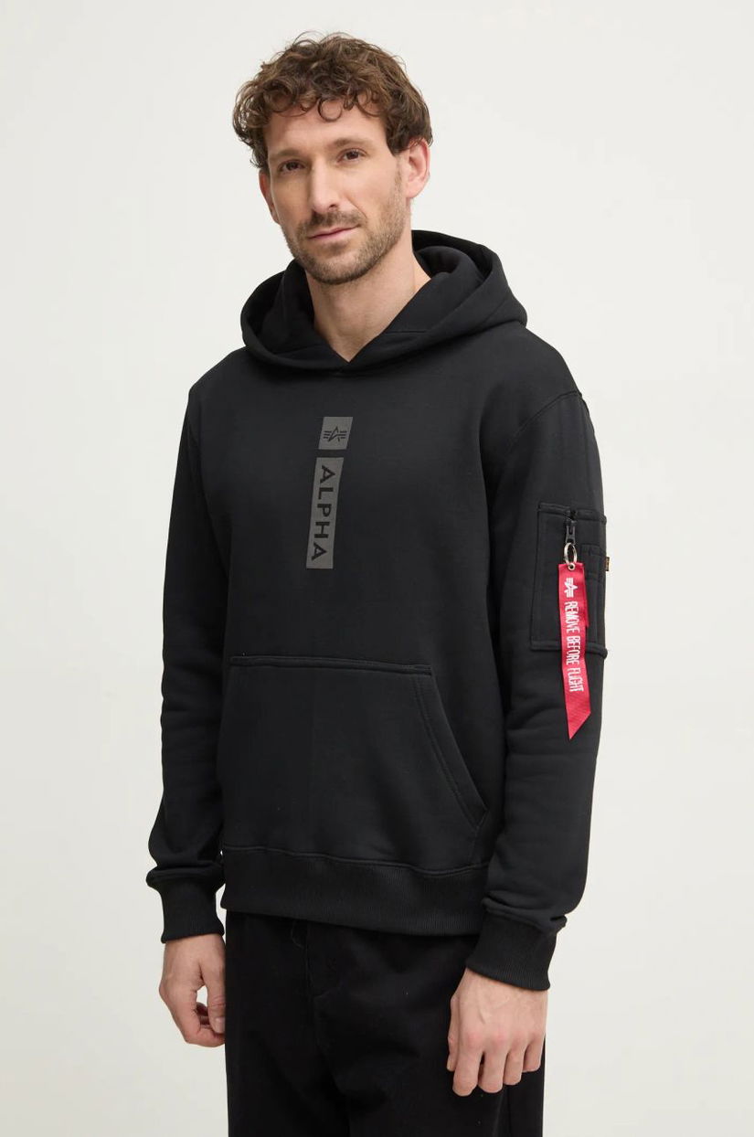 Alpha Industries bluza PP Hoody barbati, culoarea negru, cu glugă, cu imprimeu, 146338