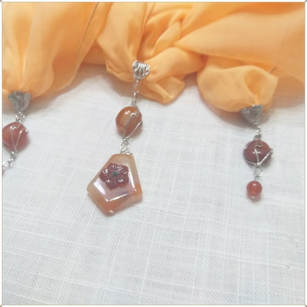 ESARFA-COLIER-MATASE CULOAREA PIERSICII, AGATE SI CARNEOL