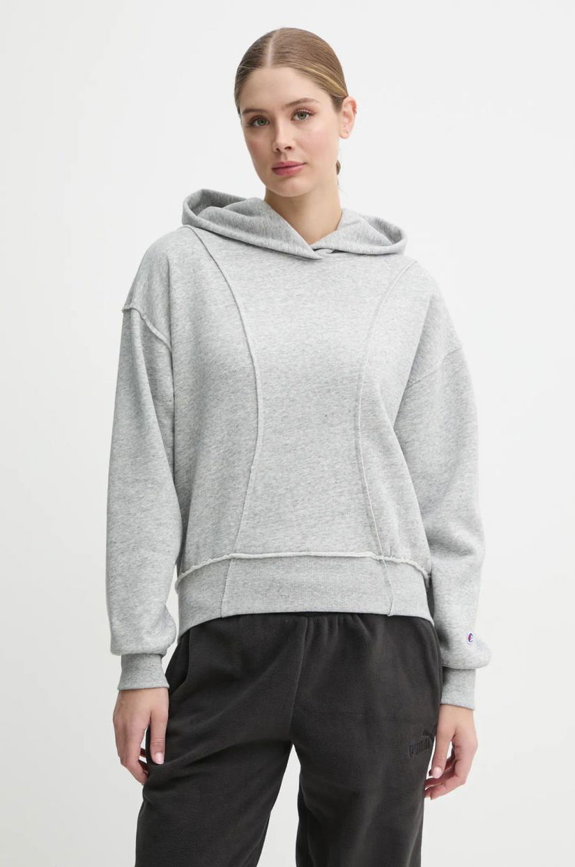 Champion bluza femei, culoarea gri, cu glugă, melanj, 117468