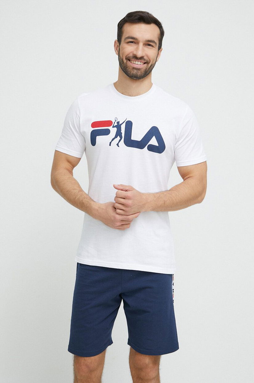 Fila pijamale de bumbac culoarea albastru marin, cu imprimeu