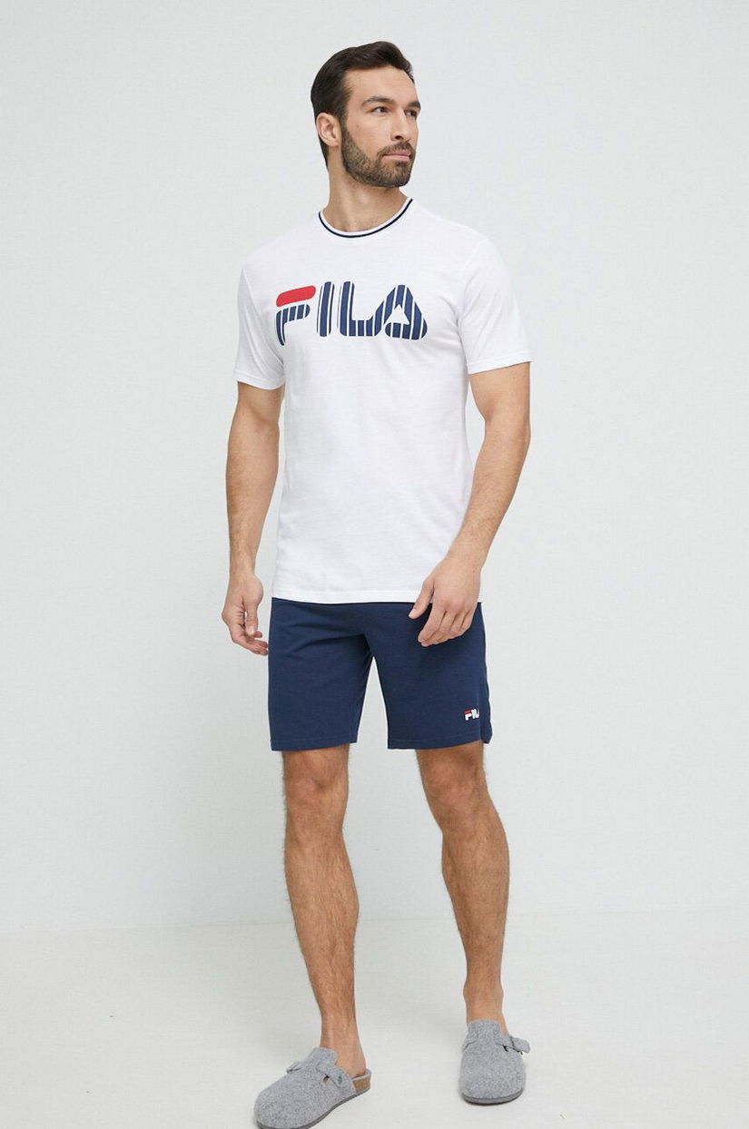 Fila pijamale de bumbac culoarea alb, cu imprimeu