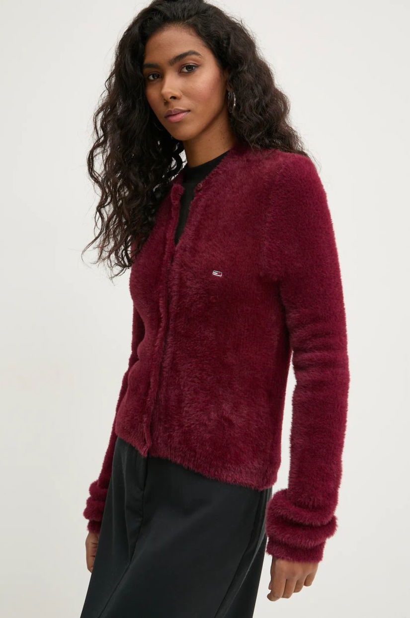 Tommy Jeans cardigan femei, culoarea bordo, DW0DW19683