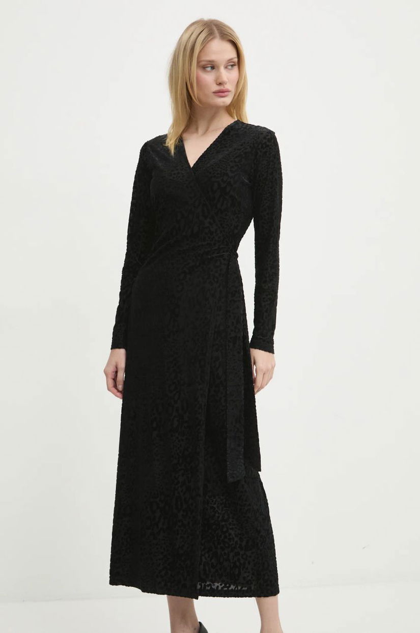 Never Fully Dressed rochie Willow Wrap Dress culoarea negru, maxi, drept, NFDDR1685