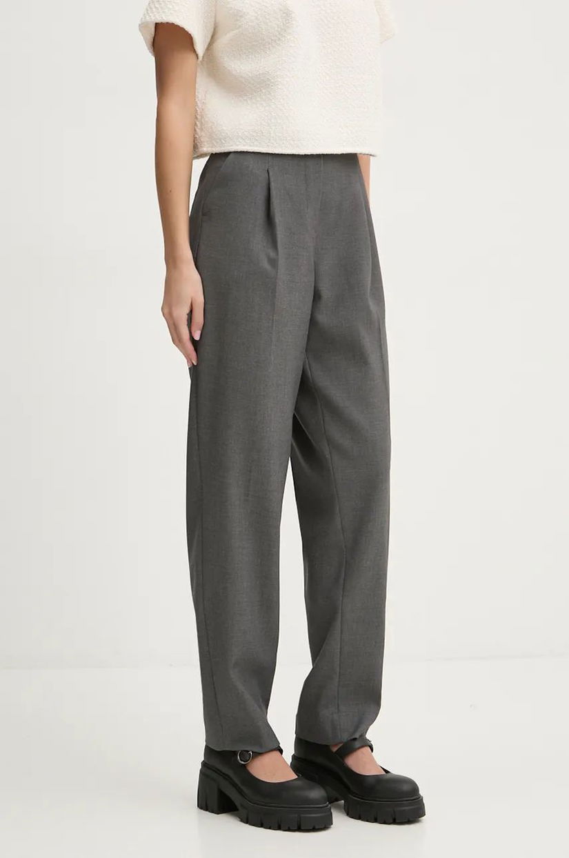 Abercrombie & Fitch pantaloni femei, culoarea gri, drept, high waist, KI156-4444