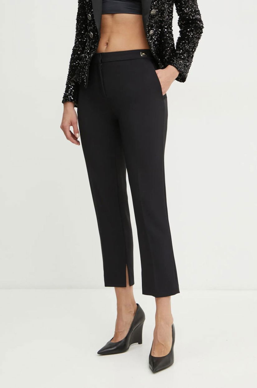 Elisabetta Franchi pantaloni femei, culoarea negru, drept, medium waist, PA05447E2