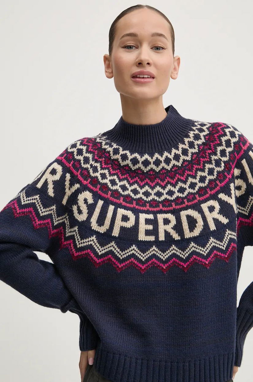 Superdry pulover din amestec de lana femei, culoarea albastru marin, W6110555A-B9R