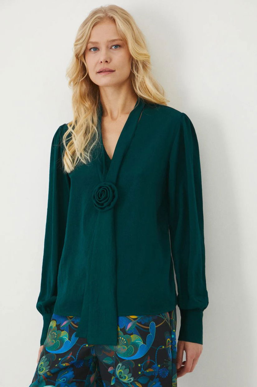 Medicine bluza femei, culoarea verde, neted