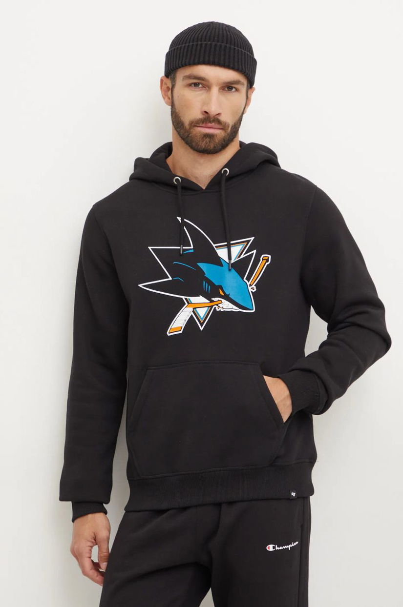 47 brand bluza NHL San Jose Sharks barbati, culoarea negru, cu glugă, cu imprimeu, HH022PEMIBR546611JK