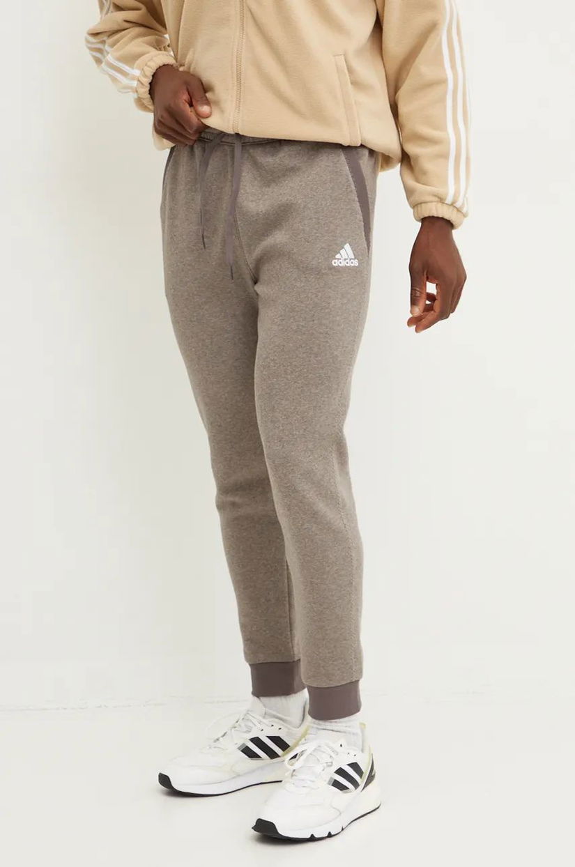 adidas pantaloni de trening culoarea maro, melanj, IY6611