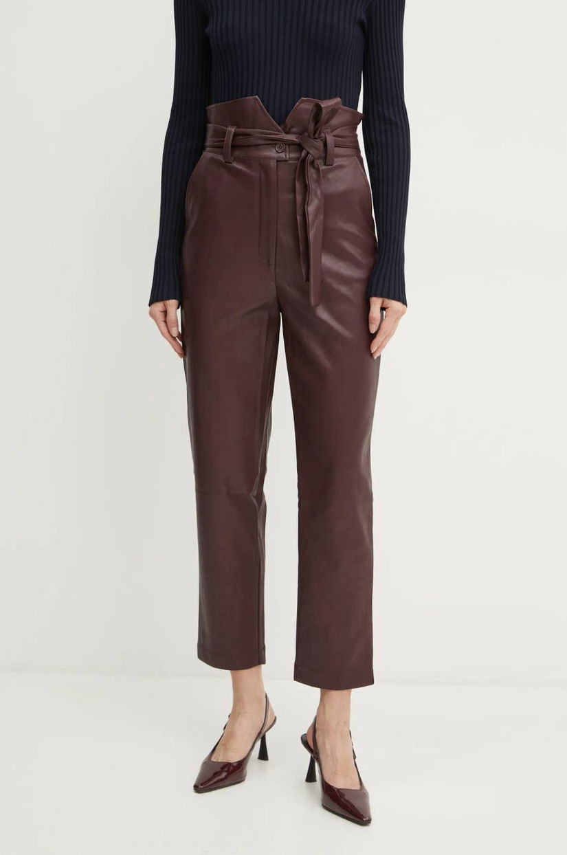 Bardot pantaloni DEBBIE femei, culoarea bordo, drept, high waist, 56296PB3