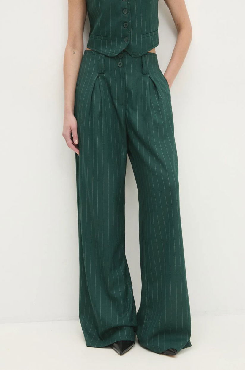 Answear Lab pantaloni femei, culoarea verde, drept, high waist