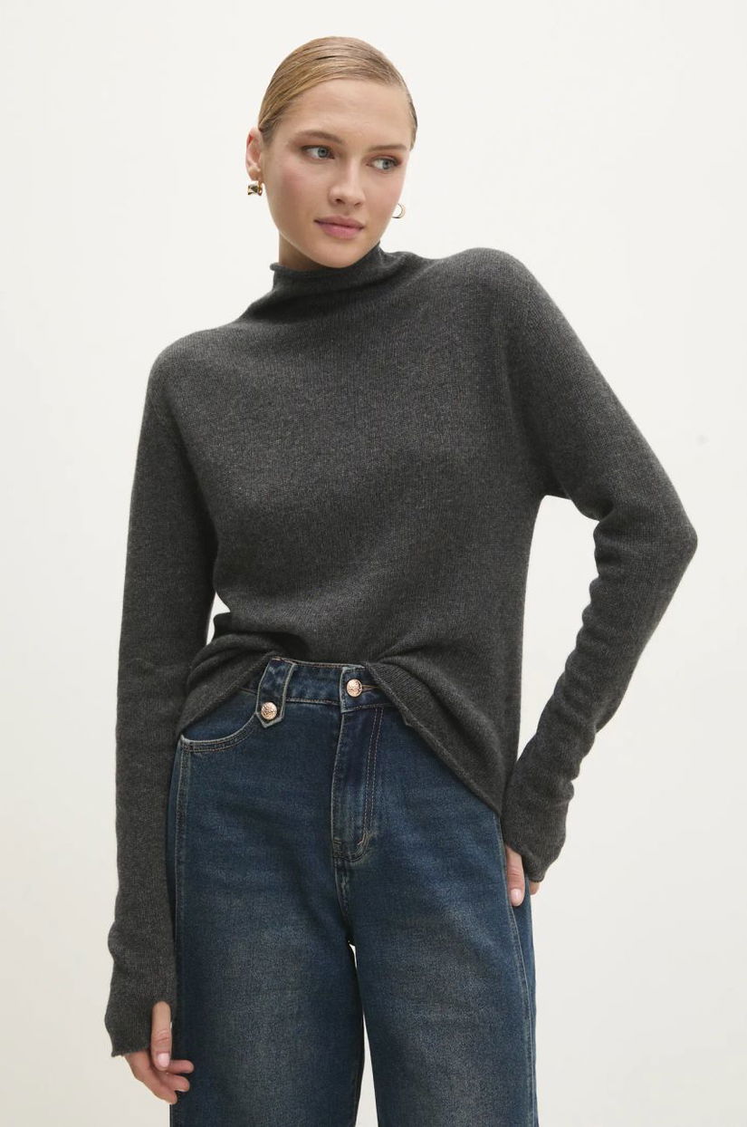 Answear Lab pulover de lana femei, culoarea gri, light, cu turtleneck