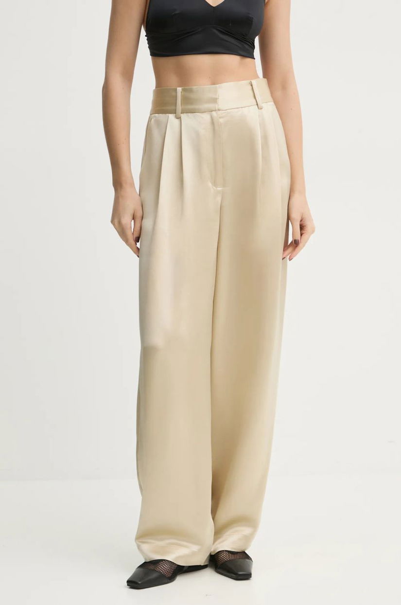 By Malene Birger pantaloni femei, culoarea bej, lat, high waist