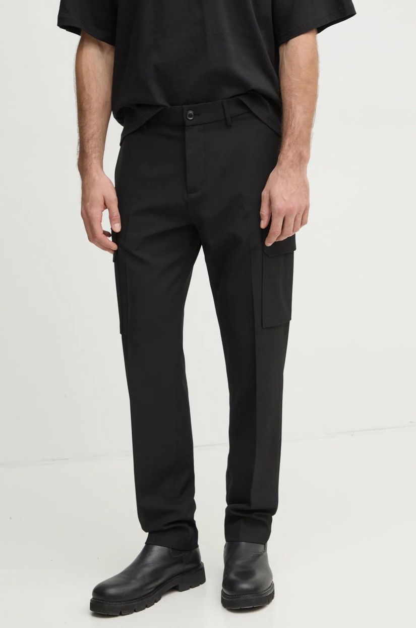 Sisley pantaloni bărbați, culoarea negru, drept, 4NGUSF04O