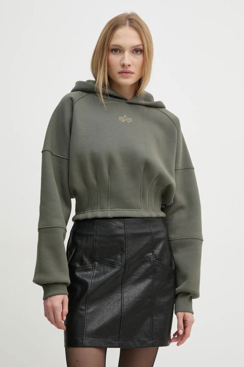 Alpha Industries bluză femei, culoarea verde, cu glugă, cu imprimeu, 148041