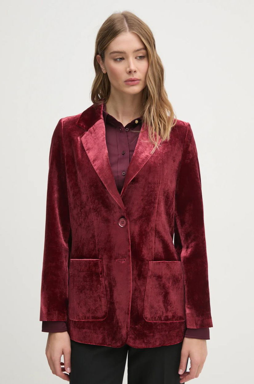 Sisley jachetă de catifea culoarea bordo, un singur rand de nasturi, neted, 21EULW02M