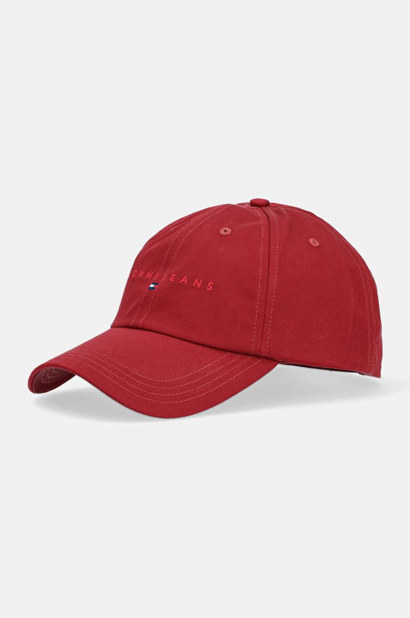 Tommy Jeans șapcă de baseball din bumbac 0 culoarea bordo, cu imprimeu, AM0AM12958