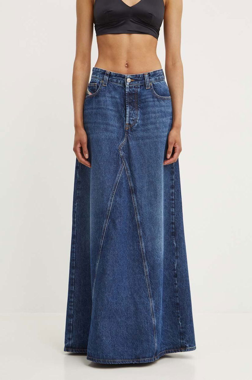 Diesel fustă din denim DE-PAGO GONNA culoarea negru, maxi, evazată