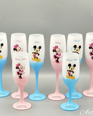 Pahare personalizate pentru botez Minnie & Mickey Mouse