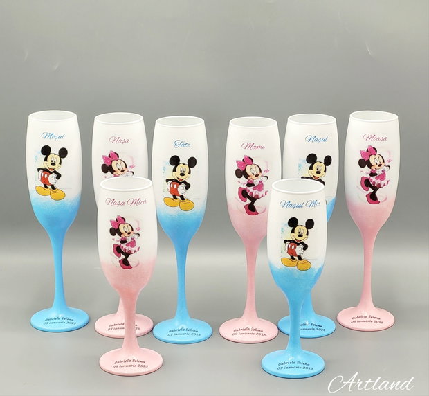 Pahare personalizate pentru botez Minnie & Mickey Mouse