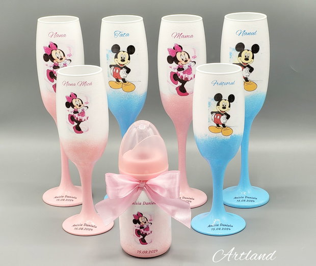 Pahare personalizate pentru botez Minnie & Mickey Mouse