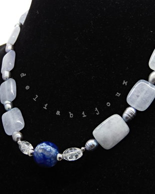Colier handmade unicat - agat, jad, cristal stanca si perle cultura (cod1135)