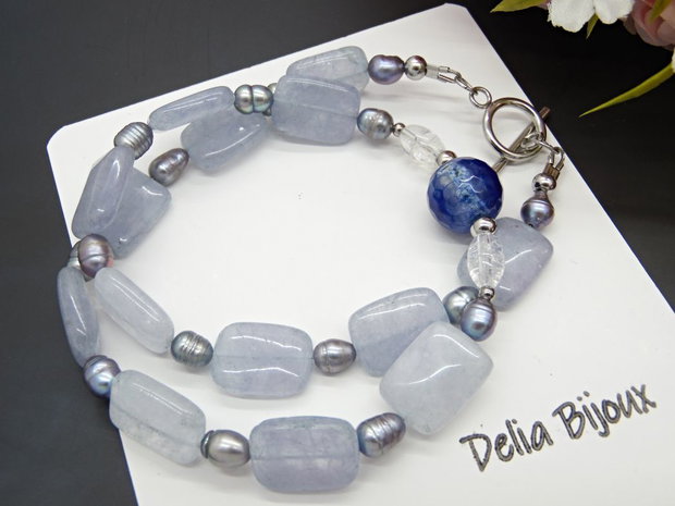 Colier handmade unicat - agat, jad, cristal stanca si perle cultura (cod1135)