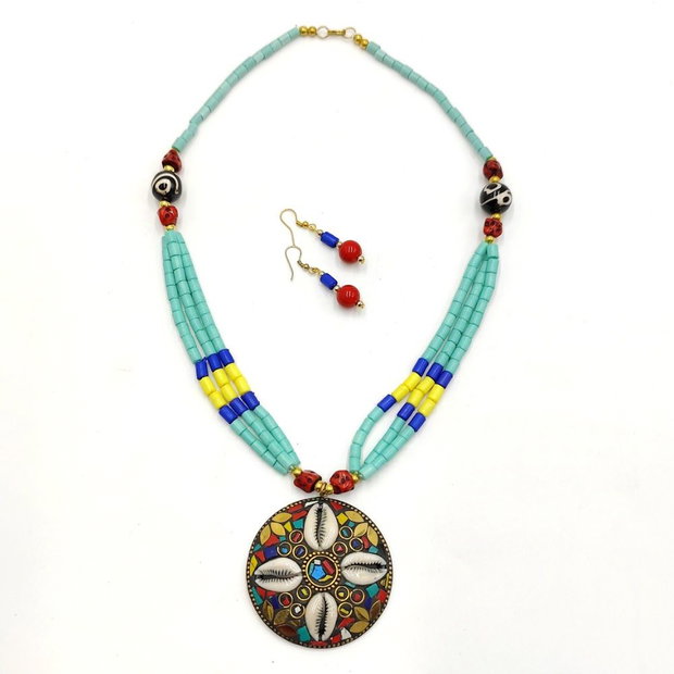 Set bijuterii multicolor si turcoaz, model tibetan, 4332