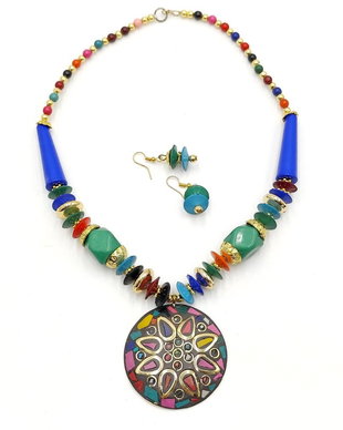 Set colier multicolor si cercei, model tibetan, 4333