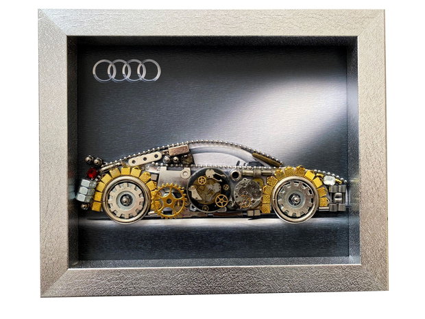 Masina model Audi Cod M 667・Cadouri masini・Cadou personalizat・Tablou steampunk mecanism ceas・Adela Tarziu