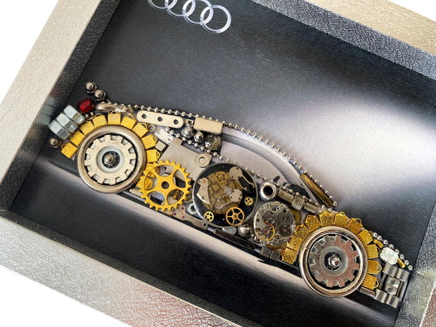 Masina model Audi Cod M 667・Cadouri masini・Cadou personalizat・Tablou steampunk mecanism ceas・Adela Tarziu