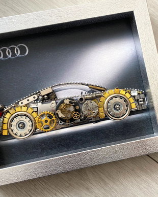 Masina model Audi Cod M 667・Cadouri masini・Cadou personalizat・Tablou steampunk mecanism ceas・Adela Tarziu
