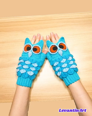 Mănuși croșetate bufniță - handmade fără degete