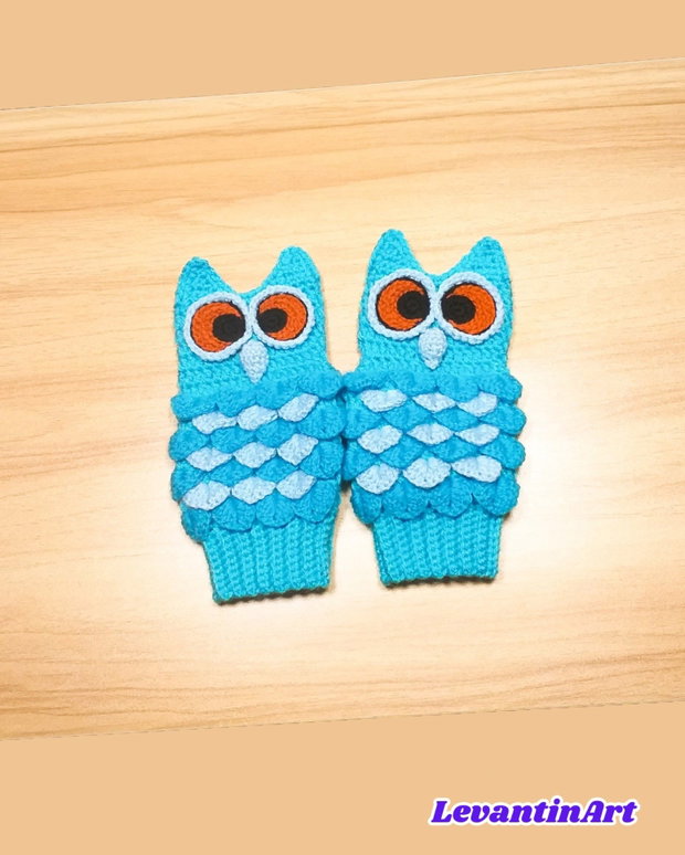 Mănuși croșetate bufniță - handmade fără degete