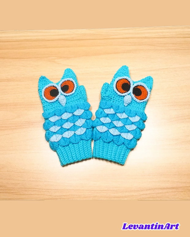 Mănuși croșetate bufniță - handmade fără degete