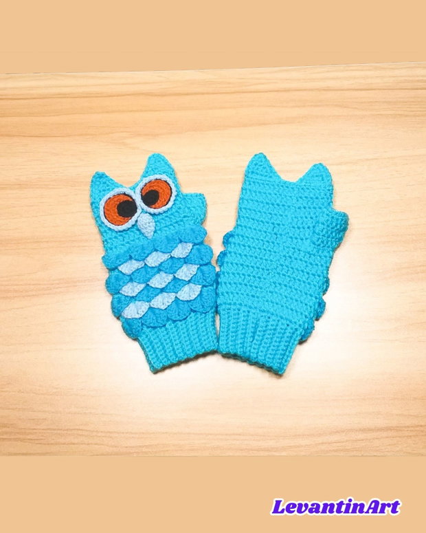 Mănuși croșetate bufniță - handmade fără degete