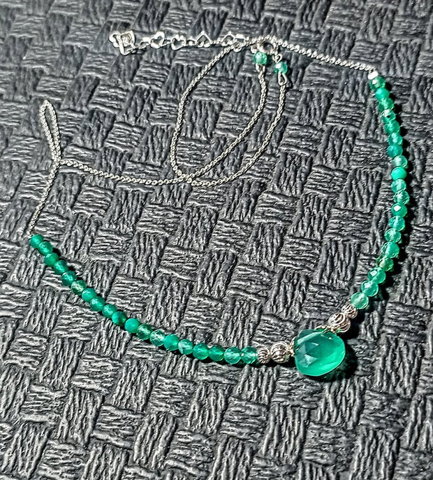 Colier argint onix verde brioleta lant argint minimalist boho chic trendy - Transport gratuit