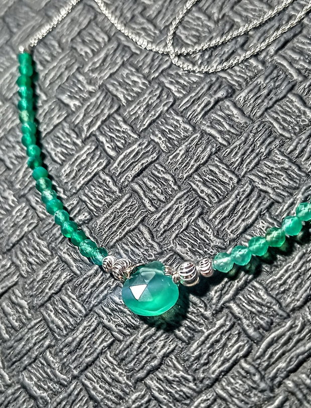 Colier argint onix verde brioleta lant argint minimalist boho chic trendy - Transport gratuit