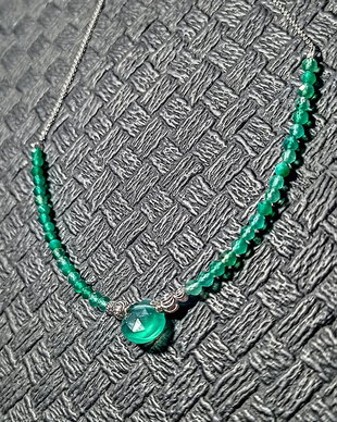 Colier argint onix verde brioleta lant argint minimalist boho chic trendy - Transport gratuit